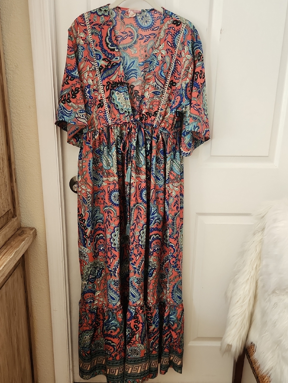 boemo Bohemian Coral Paisley Maxi Dress